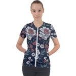 Flower Pattern Short Sleeve Zip Up Jacket