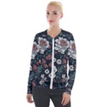 Flower Pattern Velvet Zip Up Jacket