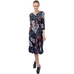 Flower Pattern Ruffle End Midi Chiffon Dress