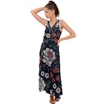 Flower Pattern V-Neck Chiffon Maxi Dress