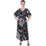 Flower Pattern V-Neck Boho Style Maxi Dress