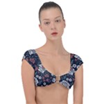 Flower Pattern Cap Sleeve Ring Bikini Top