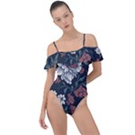 Flower Pattern Frill Detail One Piece Swimsuit