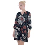 Flower Pattern Open Neck Shift Dress