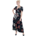 Flower Pattern Button Up Short Sleeve Maxi Dress