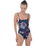 Flower Pattern Tie Strap One Piece Swimsuit