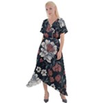 Flower Pattern Cross Front Sharkbite Hem Maxi Dress