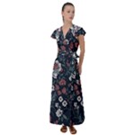 Flower Pattern Flutter Sleeve Maxi Dress