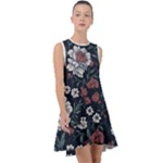 Flower Pattern Frill Swing Dress