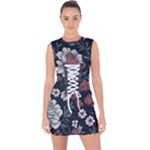 Flower Pattern Lace Up Front Bodycon Dress