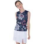 Flower Pattern Women s Sleeveless Sports Top