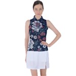 Flower Pattern Women s Sleeveless Polo T-Shirt