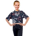 Flower Pattern Kids Mock Neck T-Shirt