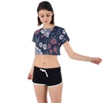 Flower Pattern Tie Back Short Sleeve Crop T-Shirt