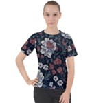 Flower Pattern Women s Sport Raglan T-Shirt