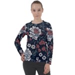 Flower Pattern Women s Long Sleeve Raglan T-Shirt