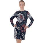 Flower Pattern Long Sleeve Hoodie Dress