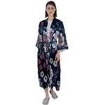 Flower Pattern Maxi Satin Kimono