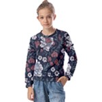 Flower Pattern Kids  Long Sleeve T-Shirt with Frill 