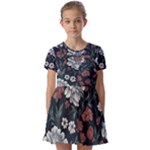 Flower Pattern Kids  Short Sleeve Pinafore Style Dress