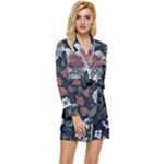 Flower Pattern Long Sleeve Satin Robe