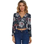 Flower Pattern Long Sleeve V-Neck Top