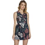 Flower Pattern Sleeveless High Waist Mini Dress
