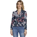 Flower Pattern Women s Long Sleeve Revers Collar Cropped Jacket