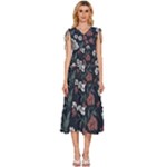 Flower Pattern V-Neck Drawstring Shoulder Sleeveless Maxi Dress