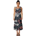 Flower Pattern Tie-Strap Tiered Midi Chiffon Dress