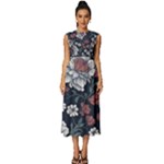 Flower Pattern Sleeveless Round Neck Midi Dress