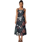 Flower Pattern Square Neckline Tiered Midi Dress