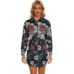 Flower Pattern Womens Long Sleeve Shirt Dress