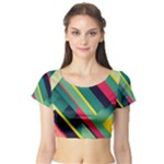 Abstract Geometric Design Pattern Short Sleeve Crop Top