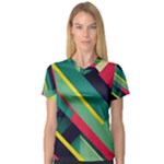 Abstract Geometric Design Pattern V-Neck Sport Mesh T-Shirt