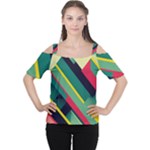 Abstract Geometric Design Pattern Cutout Shoulder T-Shirt