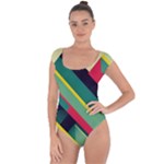 Abstract Geometric Design Pattern Short Sleeve Leotard 