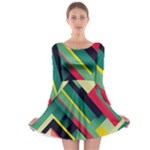 Abstract Geometric Design Pattern Long Sleeve Skater Dress
