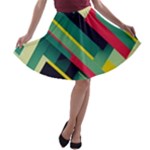 Abstract Geometric Design Pattern A-line Skater Skirt