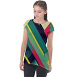 Abstract Geometric Design Pattern Cap Sleeve High Low Top