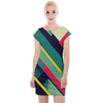 Abstract Geometric Design Pattern Cap Sleeve Bodycon Dress