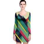 Abstract Geometric Design Pattern Long Sleeve Velvet Bodycon Dress