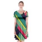 Abstract Geometric Design Pattern Short Sleeve V-neck Flare Dress