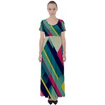 Abstract Geometric Design Pattern High Waist Short Sleeve Maxi Dress