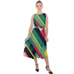 Abstract Geometric Design Pattern Midi Tie-Back Chiffon Dress
