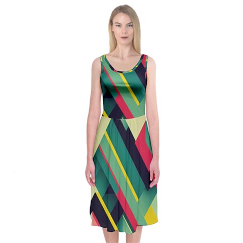 Abstract Geometric Design Pattern Midi Sleeveless Dress from ArtsNow.com