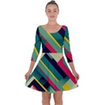 Abstract Geometric Design Pattern Quarter Sleeve Skater Dress