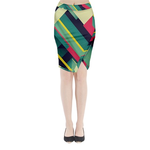 Abstract Geometric Design Pattern Midi Wrap Pencil Skirt from ArtsNow.com