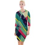 Abstract Geometric Design Pattern Quarter Sleeve Hood Bodycon Dress