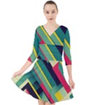 Abstract Geometric Design Pattern Quarter Sleeve Front Wrap Dress